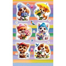 Наклейка Собачки с цветами 98х159 мм