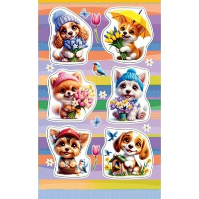 Наклейка Собачки с цветами 98х159 мм