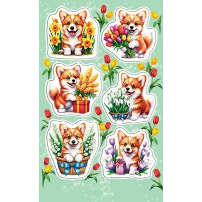 Наклейка Корги с цветами 98х159 мм
