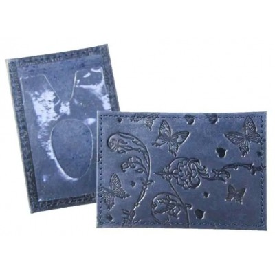 Обложка для проездных документов нат.кожа синий, сплошное тиснение по коже 