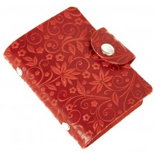 Визитница вертикальная нат.кожа 1 секц. (18 карманов) на кнопке, красная, тиснение 