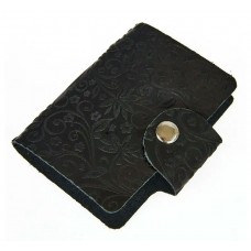 Визитница вертикальная нат.кожа 1 секц. (18 карманов) на кнопке, черная, тиснение 