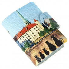 Визитница вертикальная нат.кожа 1 секц. (18 карманов) на кнопке, цветной рисунок по коже 