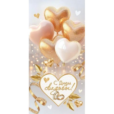 Конверт для денег  С днем свадьбы! 85х165 мм