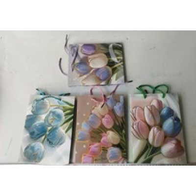 Пакет Бумажный плотный с фольгой Тюльпаны 180х230х10 мм