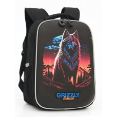 Рюкзак школьный  черный,Волк,объем 10,5л.вес 866,дно на ножках,7-12 лет Grizzly