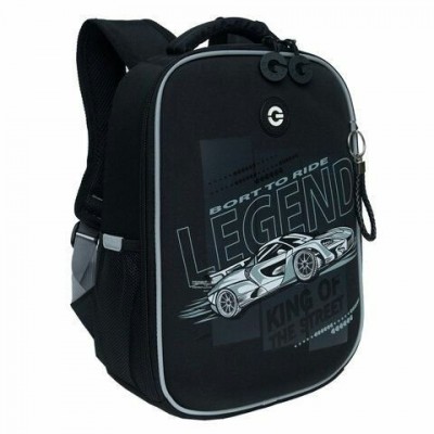 Рюкзак школьный  черный - серый,анатом.спинка, облегченный,37х26х16 см, Grizzly