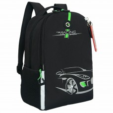 Рюкзак школьный  с картхолдером на держателе, черный - салатовый,легкий с жесткой спинкой,2отд.от 7 лет ростом от 125 до 140 см Grizzly