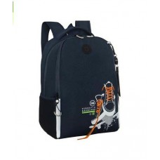 Рюкзак школьный  с картхолдером на держателе, синий - оранжевый,легкий с жесткой спинкой, 2 отд. Grizzly