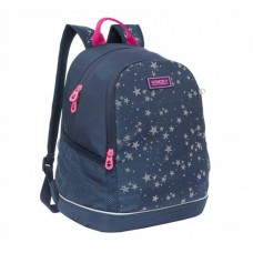 Рюкзак школьный  28*38*18см, 2 отделения, 2 кармана, анатомическая спинка, темно-синий,светоотр.эл. Grizzly