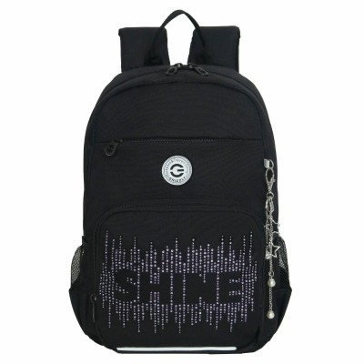 Рюкзак школьный  черный - серебро, с карманом для ноутбука 13