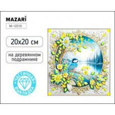 Для творчества Алмазная мозаика  СИНИЧКА НА ВЕТКЕ, 20x20 см, деревянный подрамник, частичная выкладка Mazari