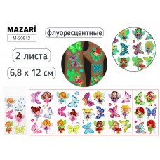 Для творчества Тату  стикеры, 2 листа, ДЕВОЧКИ, 6.8x12 см, светящиеся в темноте, ОПП-упаковка Mazari