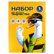 Картон цветной 8л. + Картон белый 4л.+ Цветная бмага 8л., МОДНЫЙ ГУСЬ , папка с клапанами, Феникс