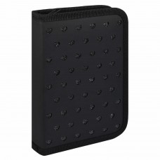 Пенал 1 отдел  СЕРДЕЧКИ НА ЧЕРНОМ, 13.3x20x3.5 см, иск. кожа, перфорация + глиттерная подложка, Феникс
