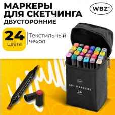 Маркер набор для скетчинга 24 цвета,двусторонние, базовые цвета, в чехле, WBZ