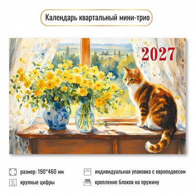 Календарь Квартальный мини кот 2027 г 190х460 мм