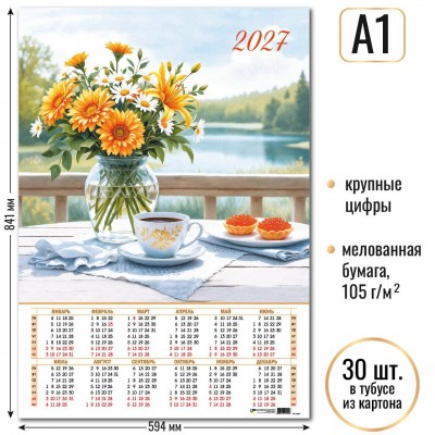 Календарь Листовой А1 цветы  2027 г  594х841 мм
