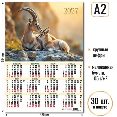 Календарь Листовой А2 символ года 2027 г 420х594 мм
