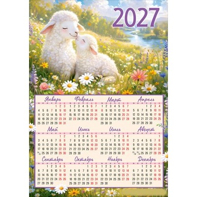 Календарь Листовой А3 (овечки на лугу) 2027 г 297х420 мм