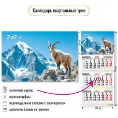 Календарь Квартальный с магнитным курсором символ года 2027 г 300х690 мм