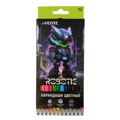 Карандаши 12цв. дерево 6-гран., Robotic,  карт.уп. deVente