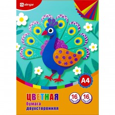 Бумага цветная 16л. 16 цв. офсет 80г/м2, двухсторонняя, на склейке, 