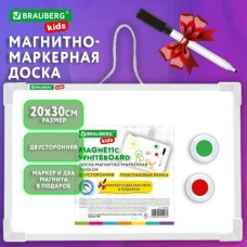Доска магнитно-маркерная 20*30см. двусторонняя , с маркером и 2 магнитами, Brauberg