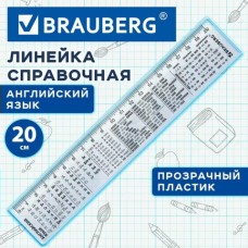 Линейка 20см пластик справочная, английский язык, Brauberg