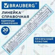 Линейка 20см пластик справочная, единицы измерения Brauberg