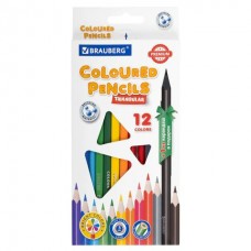 Карандаши 12цв. пластик PREMIUM + 1 чернографитный карандаш,трехгранный,грифель 3 мм, Brauberg