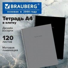Тетрадь 120 листов клетка на спирали А4, матовая ламинация, 