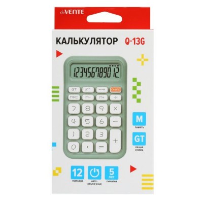 Калькулятор 12 разрядный  настольный . 1-е пит. 93х148х29мм Q-13G, оливковый deVente