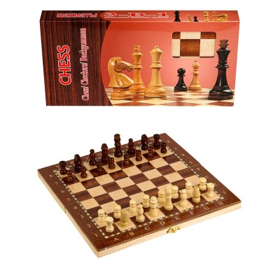  Игра 3 в 1 (нарды, шашки, шахматы) (34х17х3.5 см) фигуры-дерево