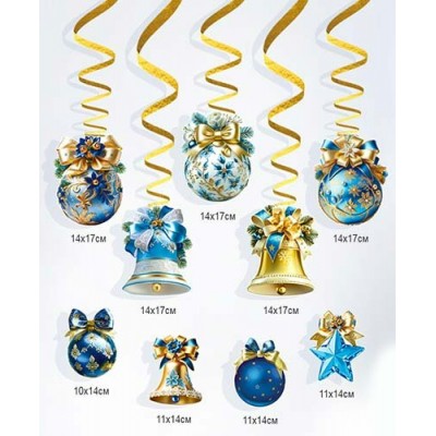 Украшение На спирали, новогодние игрушки (14 элементов)