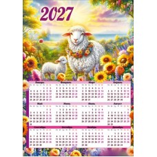 Календарь Листовой А3 (овечка и ягнёнок среди ярких цветов) 2027 г 297х420 мм