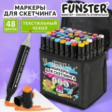 Маркер набор для скетчинга 48 шт.,двусторонние,  текстильный чехол с цветным принтом FUNSTER (ФАНСТЕР)