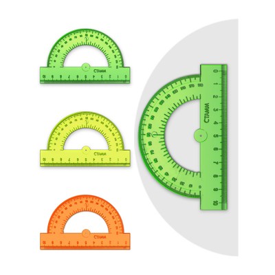 Линейка транспортир пластик  флуор. 10см 180* Стамм