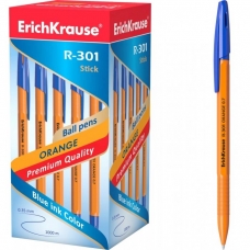 Ручка шариковая синяя R-301 желтый корпус. 0,7мм. Erich Krause