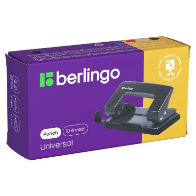 Дырокол 10 лист.  металл. с линейкой черный Berlingo