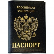 Обложка для паспорта экокожа черный, тиснение золото 