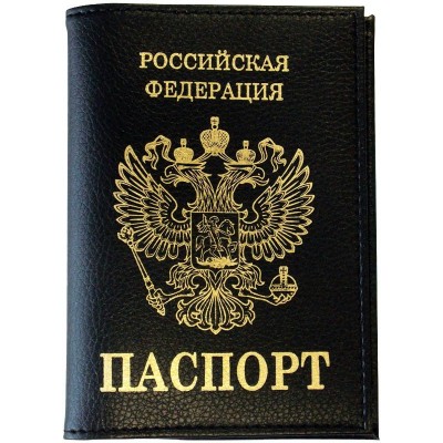 Обложка для паспорта экокожа черный, тиснение золото 