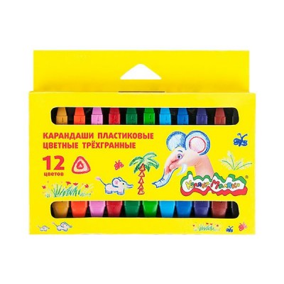 Карандаши восковые 12цв.  пластик трехгранные с заточкой Каляка-Маляка