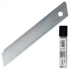 Лезвие для ножа  эконом, КОМПЛЕКТ 10 шт., 18мм, толщина лезвия 0,38мм, в пласт.пен. Staff