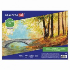 Холст на картоне 30*40см грунтованный , 100% хлопок, мелкое зерно,ART CLASSIC Brauberg