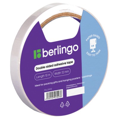 Скотч двусторонний полипропилен 12мм*10м, Berlingo
