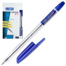 Ручка шариковая синяя CORONA PLUS 0,7 мм синий прозр. корп. Linc