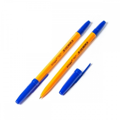 Ручка шариковая синяя 1 мм, (аналог Corvina)шестигранный, оранжевый, пластиковый корпус ALINGAR