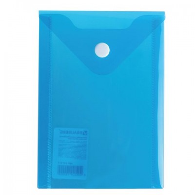 Папка -конверт на кнопке А6, 105х148мм, 180мкм, синяя Brauberg