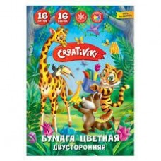 Бумага цветная 16л.  16цв. двусторонняя А4 210х297 мм 45 г/м2 газет. скреп. Creativiki